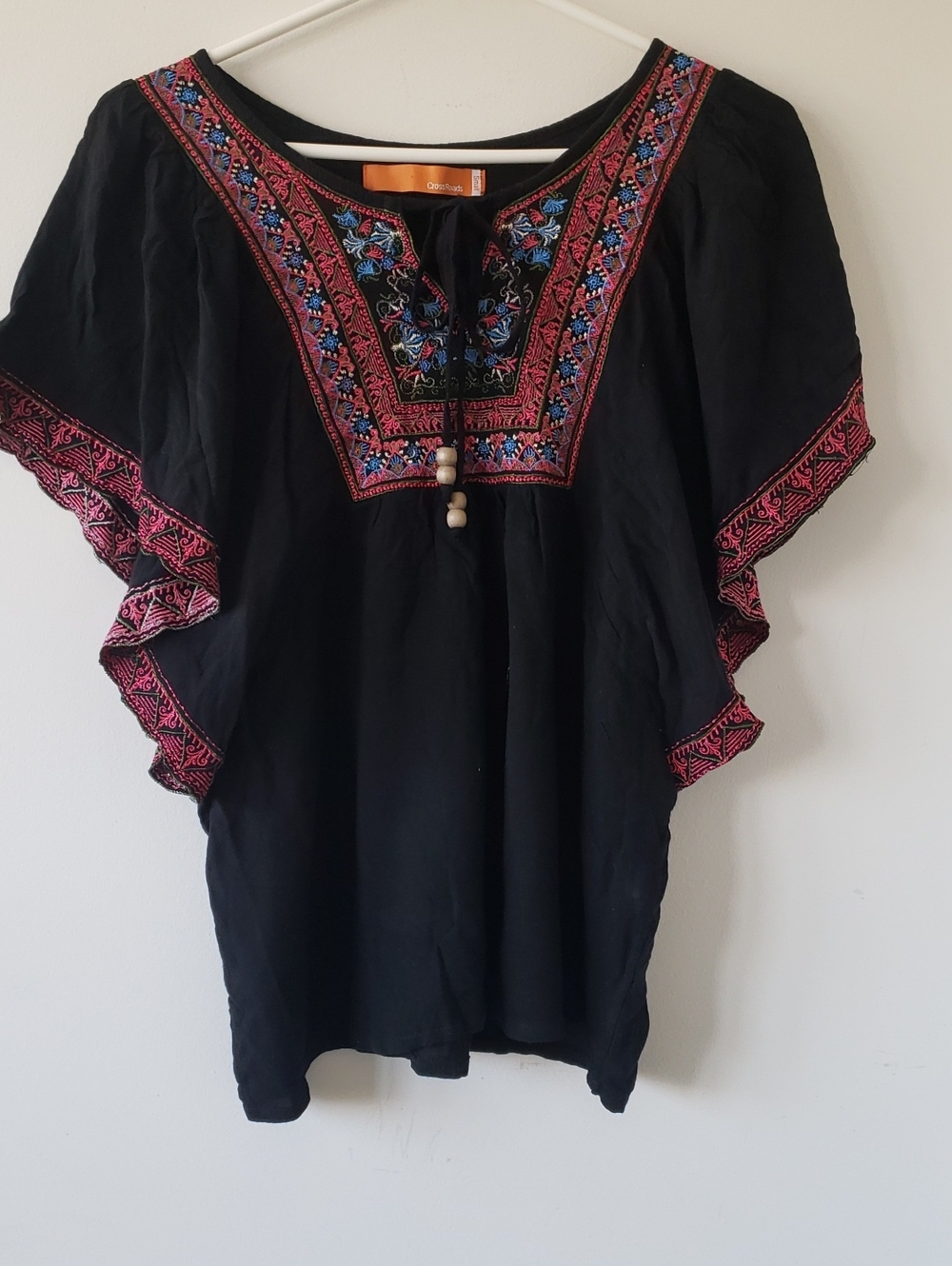 Boho Embroidered Flutter Sleeve Top